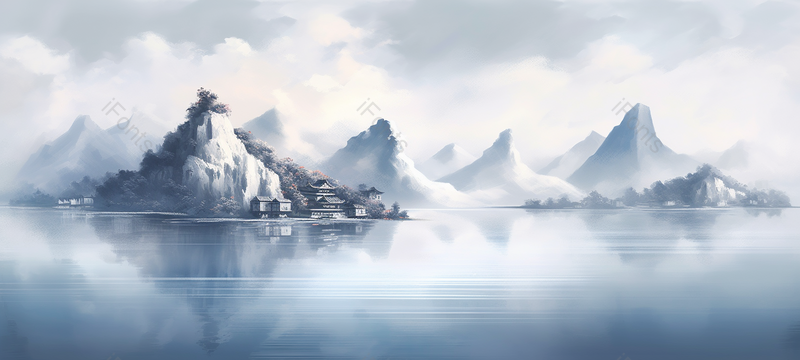 新中式水墨风山水仙境背景图,插画/手绘图,插画/手绘图库,插画/手绘图下载,插画/手绘